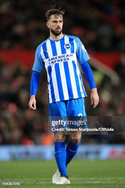 Davy Propper of Brighton looks on during The Emirates FA Cup Quarter Final match between Manchester United and Brighton and Hove Albion at Old...