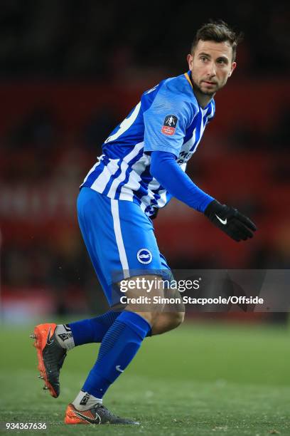 Markus Suttner of Brighton in action during The Emirates FA Cup Quarter Final match between Manchester United and Brighton and Hove Albion at Old...