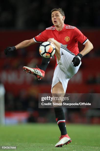 Nemanja Matic of Man Utd in action during The Emirates FA Cup Quarter Final match between Manchester United and Brighton and Hove Albion at Old...