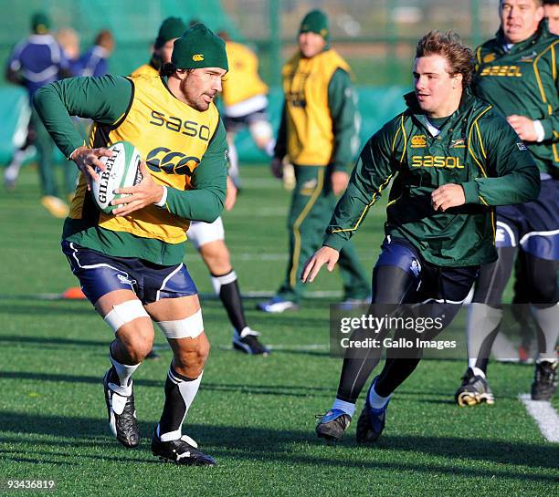 Victor Matfield of South Africa in action during a Springbok training session at University College Dublin on November 26, 2009 in Dublin, Ireland....