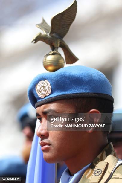 Peacekeeping force in Lebanon liaison attends the UNIFLIS's 40th anniversary celebration at its base in Lebanon's southern border town of Naqura on...