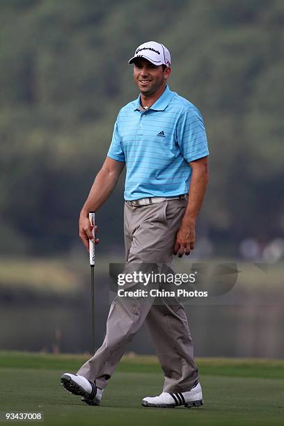 Sergio Garcia of Spain in action during Fourball on the first day of the Omega Mission Hills World Cup on the Olazabal course on November 26, 2009 in...