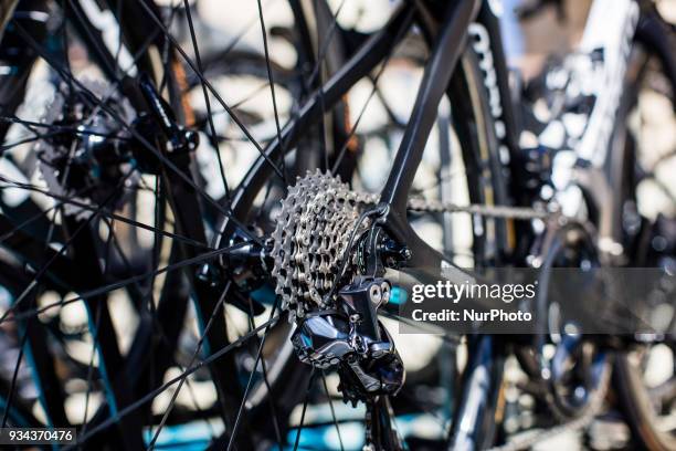 Ambient and bikes details of TEAM SKY during the 98th Volta Ciclista a Catalunya 2018 / Stage 1 Calella - Calella of 152,3km during the Tour of...