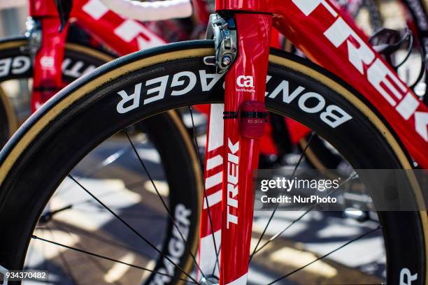 Ambient and bikes details of TREK SEGAFREDO of TREK SEGAFREDO during the 98th Volta Ciclista a Catalunya 2018 / Stage 1 Calella - Calella of 152,3km...