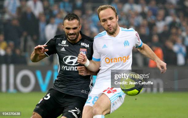 Jeremy Morel of Lyon, Valere Germain of OM during the French Ligue 1 match between Olympique de Marseille OM and Olympique Lyonnais OL at Stade...