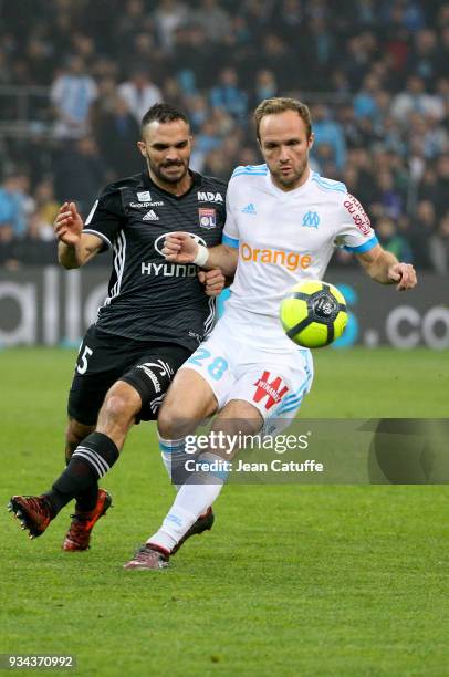 Jeremy Morel of Lyon, Valere Germain of OM during the French Ligue 1 match between Olympique de Marseille OM and Olympique Lyonnais OL at Stade...