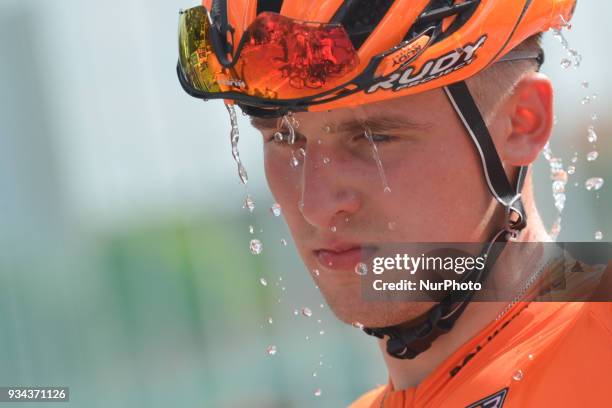 Polish cyclist Szymon Sajnok from CCC Sprandi Polkowice Team who won the Track Cycling World Championships in Apeldoorn just a week ago, pictured at...