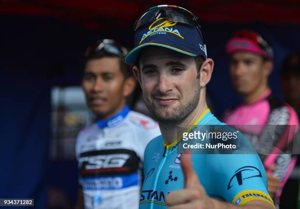 Happy Italian cyclist Riccardo Minali from Astana Pro Team after he wins the second stage, a 208.3km from Gerik to Kota Bharu, of the 2018 Le Tour de...