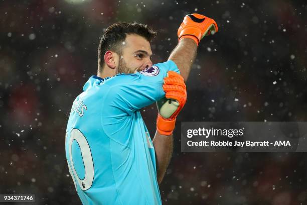 Orestis Karnezis of Watford during the Premier League match between Liverpool and Watford at Anfield on March 17, 2018 in Liverpool, England.