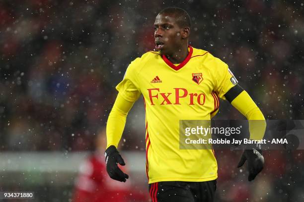 Abdoulaye Doucoure of Watford during the Premier League match between Liverpool and Watford at Anfield on March 17, 2018 in Liverpool, England.