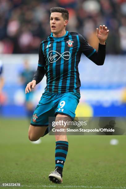 Guido Carrillo of Southampton in action during The Emirates FA Cup Quarter Final match between Wigan Athletic and Southampton at the DW Stadium on...