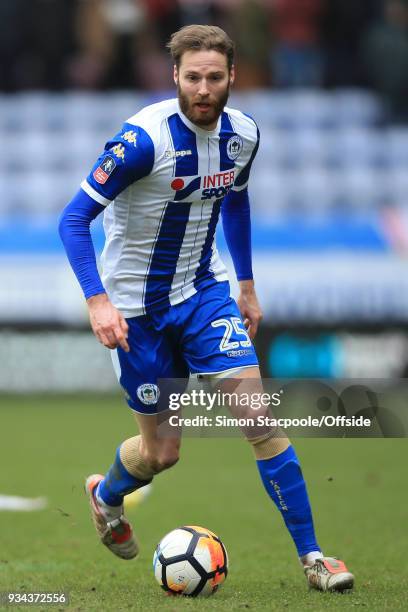 Nick Powell of Wigan in action during The Emirates FA Cup Quarter Final match between Wigan Athletic and Southampton at the DW Stadium on March 18,...