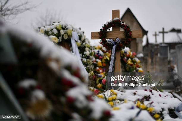 The grave of deceased actor Siegfried Rauch is seen on March 19, 2018 at the cemetery in Untersochering near Murnau, Germany. German actor Siegfried...