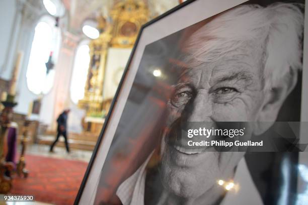 Memorial portrait is seen before the memorial service for Siegfried Rauch at St Ulrich Church on March 19, 2018 in Habach near Murnau, Germany....