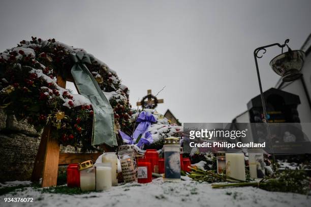 The grave of deceased actor Siegfried Rauch is seen on March 19, 2018 at the cemetery in Untersochering near Murnau, Germany. German actor Siegfried...