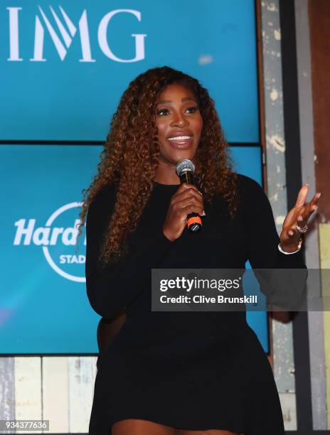 Serena Williams of the United States speaks at the press conferenceprior to the ground breaking ceremony of the future home of the Miami Open...