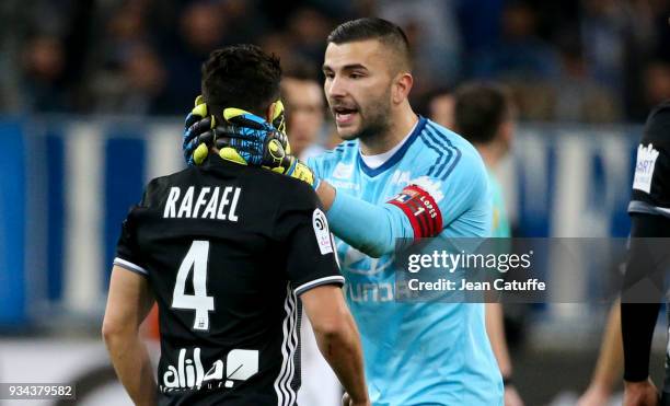 Goalkeeper of Lyon Anthony Lopes, Rafael Da Silva of Lyon during the French Ligue 1 match between Olympique de Marseille OM and Olympique Lyonnais OL...