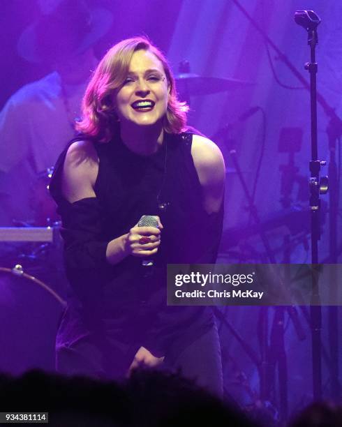 Actress Evan Rachel Wood performs during the Celebrating David Bowie concert at Buckhead Theatre on March 18, 2018 in Atlanta, Georgia.