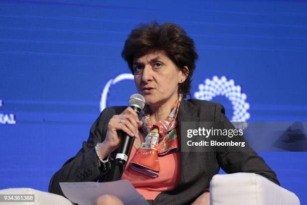 Sylvie Goulard, deputy governor of Central Bank of France, speaks during the Institute of International Finance G20 Conference in Buenos Aires,...