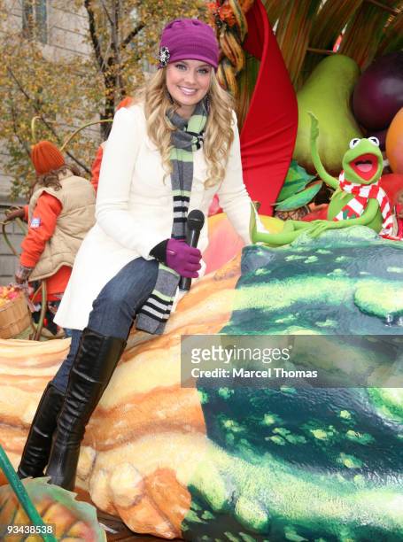 Tiffany Thornton and Kermit the Frog attend the 83rd Annual Macy's Thanksgiving Day Parade on the Streets of Manhattan on November 26, 2009 in New...
