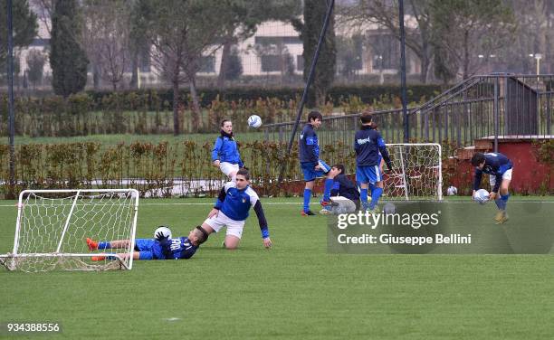 Participants take part in a training session at Stadio in the Centro Sportivo Parco Don Alberto Seri as the Italian Football Federation unveil the...