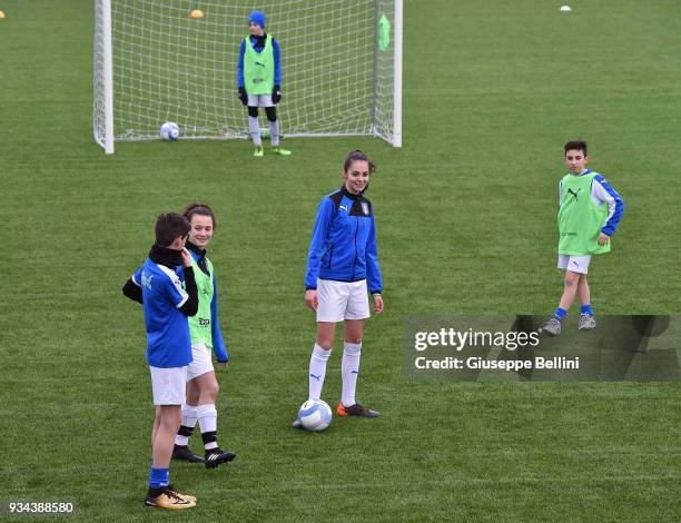 Participants take part in a training session at Stadio in the Centro Sportivo Parco Don Alberto Seri as the Italian Football Federation unveil the...