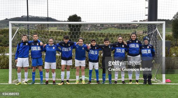 Participants take part in a training session at Stadio in the Centro Sportivo Parco Don Alberto Seri as the Italian Football Federation unveil the...