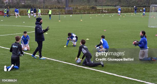 Participants take part in a training session at Stadio in the Centro Sportivo Parco Don Alberto Seri as the Italian Football Federation unveil the...