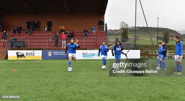 Participants take part in a training session at Stadio in the Centro Sportivo Parco Don Alberto Seri as the Italian Football Federation unveil the...