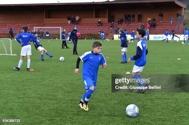 Participants take part in a training session at Stadio in the Centro Sportivo Parco Don Alberto Seri as the Italian Football Federation unveil the...