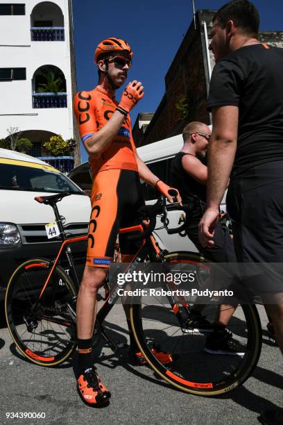 Piotr Brozyna of CCC Sprandi Polkowice Poland talks to his official during Stage 2 of the Le Tour de Langkawi 2018, Gerik-Kota Bharu 208.3 km on...