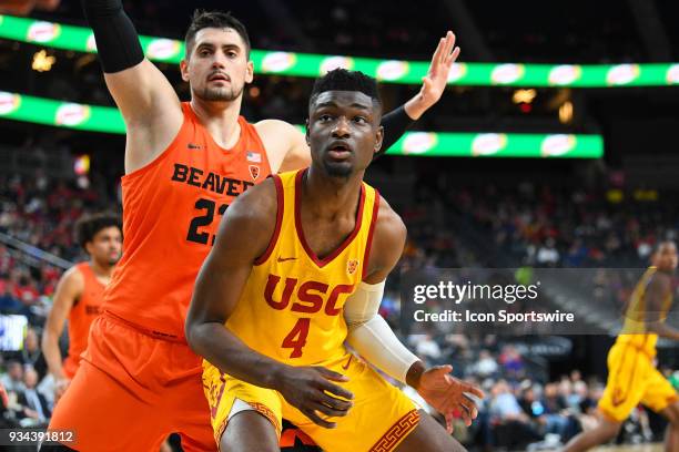 Forward Chimezie Metu looks on during the quarterfinal game of the mens Pac-12 Tournament between the Oregon State Beavers and the USC Trojans on...