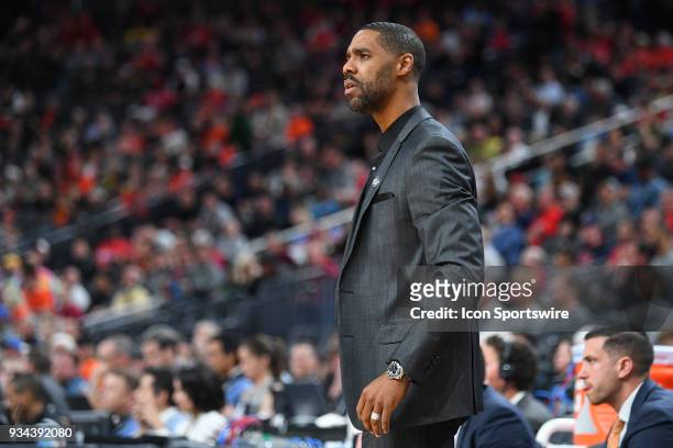 Assistant coach Jason Hart looks on during the quarterfinal game of the mens Pac-12 Tournament between the Oregon State Beavers and the USC Trojans...