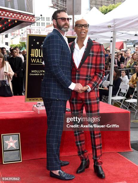RuPaul and Georges LeBar attend the ceremony honoring RuPaul with star on the Hollywood Walk of Fame on March 16, 2018 in Hollywood, California.