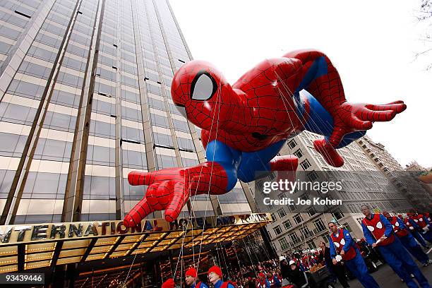 The Spider-Man balloon makes its way down the streets of Manhattan during the 83rd annual Macy's Thanksgiving Day Parade on the streets of Manhattan...
