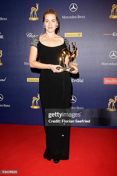 Actress Kate Winslet poses with the Bambi during the Bambi Awards 2009 at the Metropolis hall at Filmpark Babelsberg on November 26, 2009 in Potsdam,...