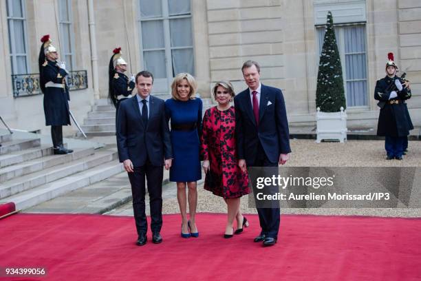 French President of the Republic, Emmanuel Macron and his wife Brigitte welcome the Grand Duke and the Grand Duchess of Luxembourg, at the Elysee...