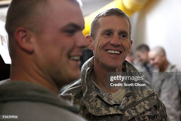 General Stanley A. McChrystal, Commander, International Security Assistance Force and U.S. Forces Afghanistan, visits with soldiers from Blackfoot...