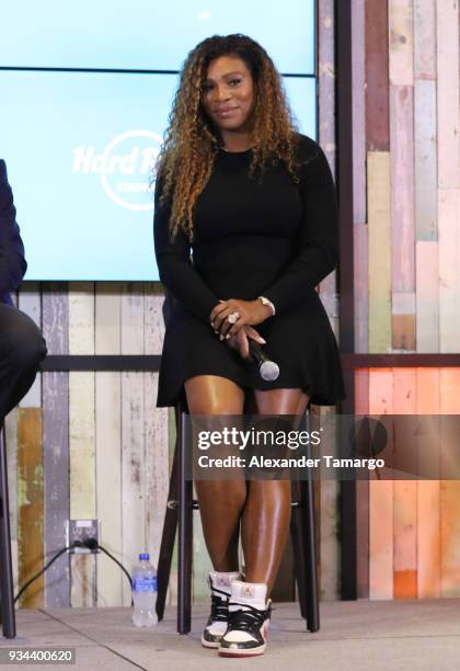 Serena Williams is seen at the 2018 Miami Open Hard Rock Stadium Ground Breaking Ceremony at Hard Rock Stadium on March 19, 2018 in Miami, Florida.