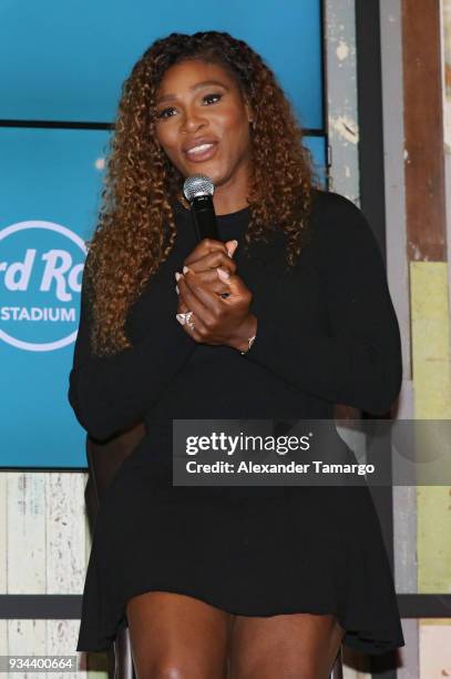 Serena Williams is seen at the 2018 Miami Open Hard Rock Stadium Ground Breaking Ceremony at Hard Rock Stadium on March 19, 2018 in Miami, Florida.