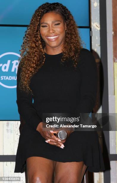 Serena Williams is seen at the 2018 Miami Open Hard Rock Stadium Ground Breaking Ceremony at Hard Rock Stadium on March 19, 2018 in Miami, Florida.