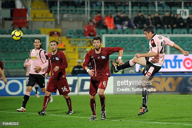 Igor Budan of Palermo scores his second goal during the Tim Cup match between Palermo and Reggina at Stadio Renzo Barbera on November 26, 2009 in...