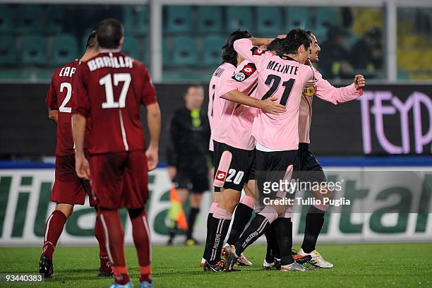 Players of Palermo celebrate the Igor Budan's goal during the Tim Cup match between Palermo and Reggina at Stadio Renzo Barbera on November 26, 2009...
