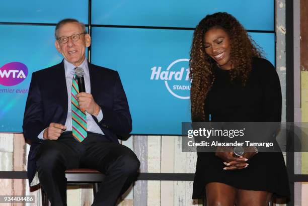 Stephen M. Ross and Serena Williams are seen at the 2018 Miami Open Hard Rock Stadium Ground Breaking Ceremony at Hard Rock Stadium on March 19, 2018...