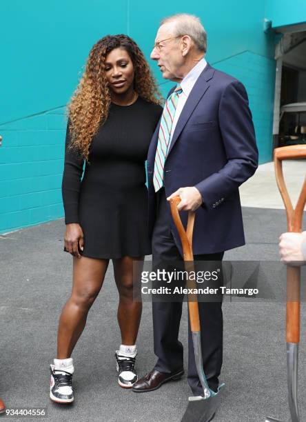 Serena Williams and Stephen M. Ross are seen at the 2018 Miami Open Hard Rock Stadium Ground Breaking Ceremony at Hard Rock Stadium on March 19, 2018...