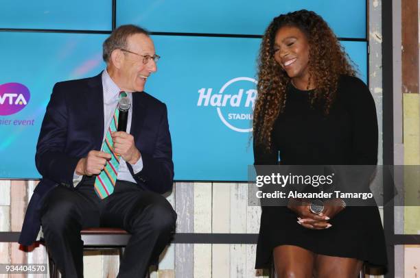 Stephen M. Ross and Serena Williams are seen at the 2018 Miami Open Hard Rock Stadium Ground Breaking Ceremony at Hard Rock Stadium on March 19, 2018...