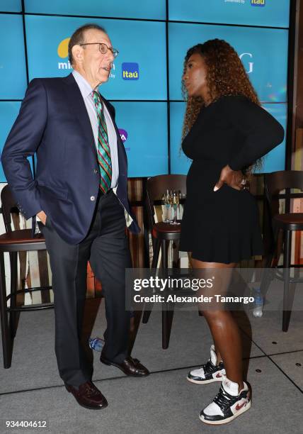 Stephen M. Ross and Serena Williams are seen at the 2018 Miami Open Hard Rock Stadium Ground Breaking Ceremony at Hard Rock Stadium on March 19, 2018...