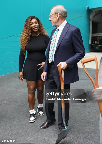 Serena Williams and Stephen M. Ross are seen at the 2018 Miami Open Hard Rock Stadium Ground Breaking Ceremony at Hard Rock Stadium on March 19, 2018...