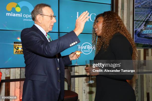 Stephen M. Ross and Serena Williams are seen at the 2018 Miami Open Hard Rock Stadium Ground Breaking Ceremony at Hard Rock Stadium on March 19, 2018...