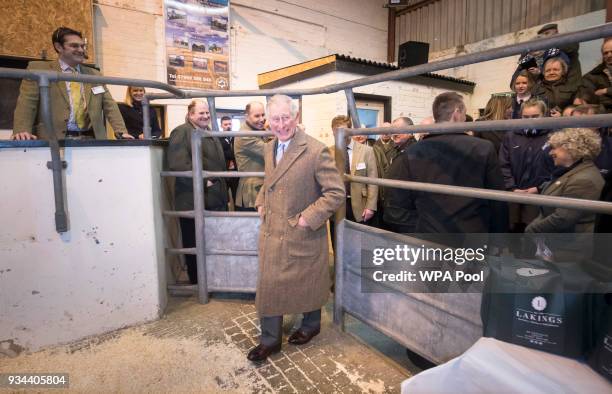 Prince Charles, Prince of Walesduring a visit to Louth Livestock Market in Lincolnshire for the launch of the Farm Resilience Programme on March 19,...